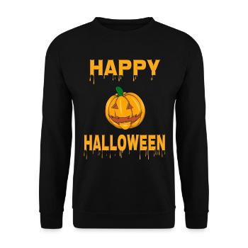 Happy Halloween Kürbis Geschenk Geschenkidee - Unisex Pullover - Schwarz - Vorne - Alina (178cm) & Michal (187cm)