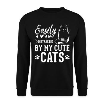 Cat Lover Cute Cats I Easily Distracted By My Cute - Unisex Pullover - Schwarz - Vorne - Alina (178cm) & Michal (187cm)