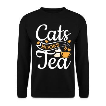 Katzen Bücher Tee I Katzenliebhaber Lesen Bücher K - Unisex Pullover - Schwarz - Vorne - Alina (178cm) & Michal (187cm)
