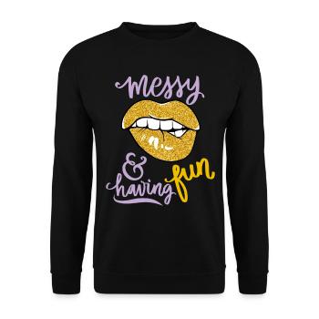 Lippen, Frauen-Mund, lustiger Spruch - Unisex Pullover - Schwarz - Vorne - Alina (178cm) & Michal (187cm)
