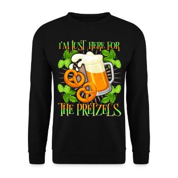 Bier, Brezel lustiger Spruch mit Bierkrug - Unisex Pullover - Schwarz - Vorne - Alina (178cm) & Michal (187cm)