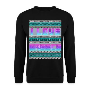 Ancient Greek meander, I-love-Greece saying - Unisex Sweatshirt - black - Front - Alina (178cm) & Michal (187cm)