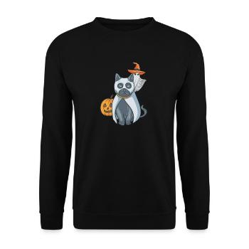 Happy Boo Day Halloween Kostüm Geschenk - Unisex Pullover - Schwarz - Vorne - Alina (178cm) & Michal (187cm)