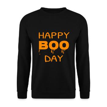 Happy Boo Day Halloween Kostüm Kürbis Geschenk - Unisex Pullover - Schwarz - Vorne - Alina (178cm) & Michal (187cm)