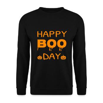 Happy Boo Day Halloween Kostüm Kürbis Geschenk - Unisex Pullover - Schwarz - Vorne - Alina (178cm) & Michal (187cm)