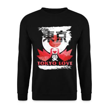 Tokyo-Love, Tokyo-City, Origami-Kraniche - Unisex Pullover - Schwarz - Vorne - Alina (178cm) & Michal (187cm)
