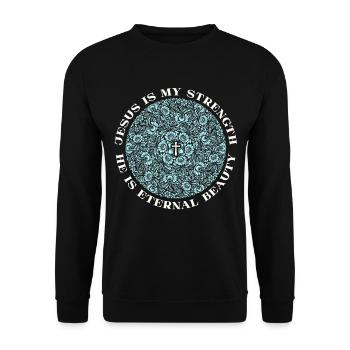 Jesus-Spruch, Jesus Christus, Vintage-Mandala - Unisex Pullover - Schwarz - Vorne - Alina (178cm) & Michal (187cm)