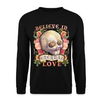 Skull Skull Skull with Vintage Roses, Saying - Unisex Sweatshirt - black - Front - Alina (178cm) & Michal (187cm)