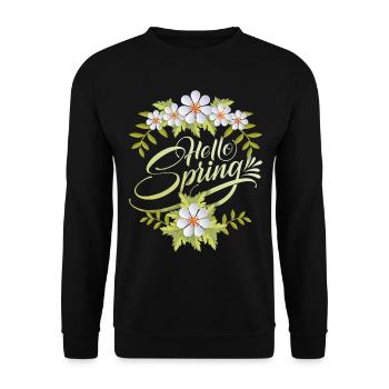 Printemps, Dire Bonjour-Printemps, Typographie Fleurs - Sweat-shirt Unisexe - noir - Devant - Alina (178cm) & Michal (187cm)