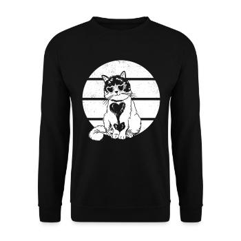 Cat Lovers Retro Sunset Cat Sun - Unisex Sweatshirt - black - Front - Alina (178cm) & Michal (187cm)