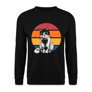 Cat Lovers Retro Sunset Cat Sunbathing - Unisex Sweatshirt - black - Front - Alina (178cm) & Michal (187cm)