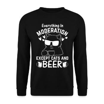 Alles in Maßen außer Katzen und Bier I Funny Cat - Unisex Pullover - Schwarz - Vorne - Alina (178cm) & Michal (187cm)