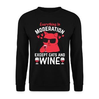 Alles in Maßen außer Katzen und Wein & Katzenliebh - Unisex Pullover - Schwarz - Vorne - Alina (178cm) & Michal (187cm)
