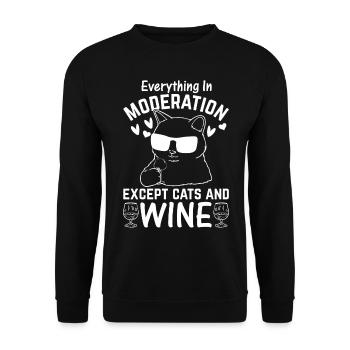 Alles in Maßen außer Katzen und Wein I Funny Cat - Unisex Pullover - Schwarz - Vorne - Alina (178cm) & Michal (187cm)