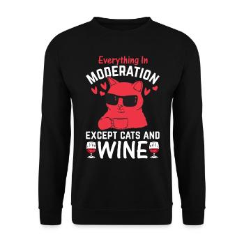 Alles in Maßen, außer Katzen und Wein - Unisex Pullover - Schwarz - Vorne - Alina (178cm) & Michal (187cm)