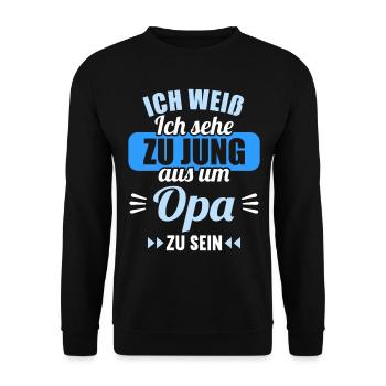 Ich weiß Ich sehe zu jung aus um Opa zu sein - Unisex Pullover - Schwarz - Vorne - Alina (178cm) & Michal (187cm)