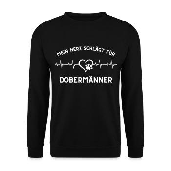 Herz schlägt dobermann Geschenk Idee spruch hunde - Unisex Pullover - Schwarz - Vorne - Alina (178cm) & Michal (187cm)