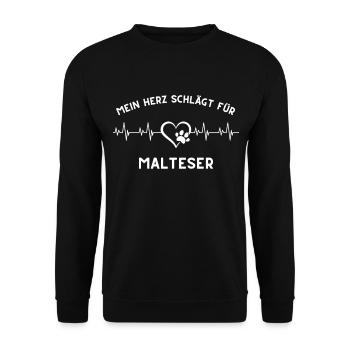 Herz schlägt malteser Geschenk Idee hunde spruch - Unisex Pullover - Schwarz - Vorne - Alina (178cm) & Michal (187cm)