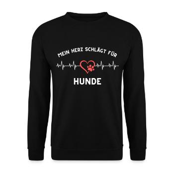 Herz schlägt für hunde Geschenk Idee spruch - Unisex Pullover - Schwarz - Vorne - Alina (178cm) & Michal (187cm)