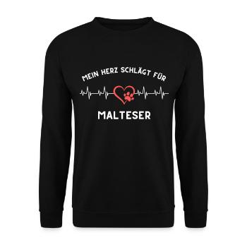 Herz schlägt malteser Geschenk Idee hunde spruch - Unisex Pullover - Schwarz - Vorne - Alina (178cm) & Michal (187cm)