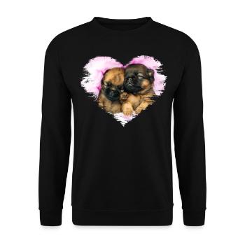 zwei kleine süße Welpen in einem Herzen - Unisex Pullover - Schwarz - Vorne - Alina (178cm) & Michal (187cm)