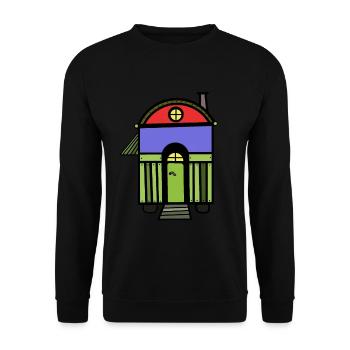 Bauwagen Hütte Wohnmobil Campingwagen wohnen Haus - Unisex Pullover - Schwarz - Vorne - Alina (178cm) & Michal (187cm)
