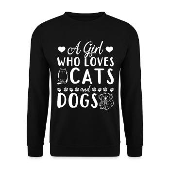 Amoureux des chiens Amoureux des chats Une fille, depuis - Sweat-shirt Unisexe - noir - Devant - Alina (178cm) & Michal (187cm)