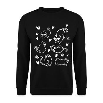 Katzenliebhaber Katzen Herzen Pfoten Katze I Line - Unisex Pullover - Schwarz - Vorne - Alina (178cm) & Michal (187cm)