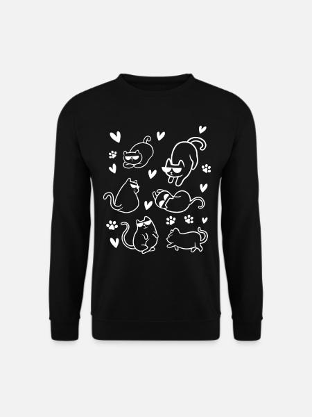 Katzenliebhaber Katzen Herzen Pfoten Katze I Line - Unisex Pullover - Schwarz