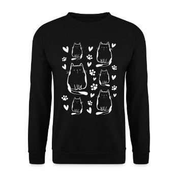 Katzenliebhaber Lustige Katzen Herzen Pfoten Katze - Unisex Pullover - Schwarz - Vorne - Alina (178cm) & Michal (187cm)