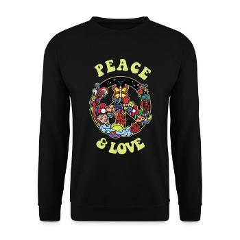 Hippie Geschenk Acidhead Flowerpower Hippi Hippy - Unisex Pullover - Schwarz - Vorne - Alina (178cm) & Michal (187cm)