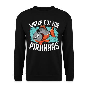 Beware of Piranhas Aquarian Fish Farming Fisc - Unisex Sweatshirt - black - Front - Alina (178cm) & Michal (187cm)