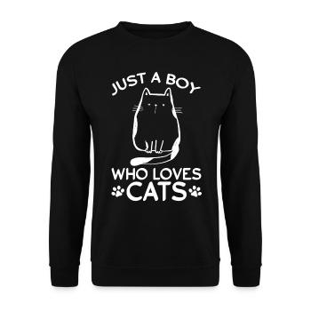 Cat Owner I Just A Boy Who Loves Cats I Cat Lover - Unisex Pullover - Schwarz - Vorne - Alina (178cm) & Michal (187cm)