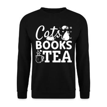 Katzen Bücher Tee I Katzenliebhaber Buch Lesen Buc - Unisex Pullover - Schwarz - Vorne - Alina (178cm) & Michal (187cm)