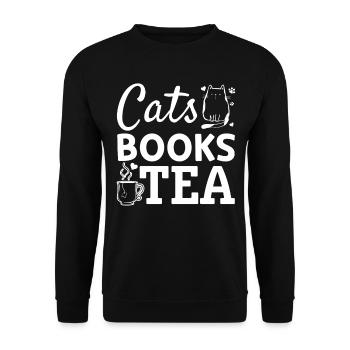 Katzen Bücher Tee I Buch Lesen Katzenliebhaber Buc - Unisex Pullover - Schwarz - Vorne - Alina (178cm) & Michal (187cm)