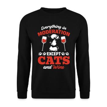 Alles in Maßen, außer Katzen und Wein - Unisex Pullover - Schwarz - Vorne - Alina (178cm) & Michal (187cm)