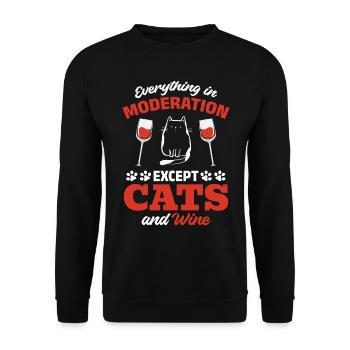 Alles in Maßen außer Katzen und Wein I Cat Lover - Unisex Pullover - Schwarz - Vorne - Alina (178cm) & Michal (187cm)