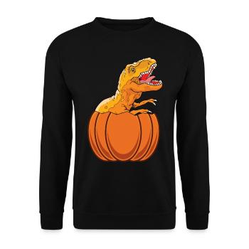 Kürbis Dino Lustiger Halloween-Kürbis mit Dinosaur - Unisex Pullover - Schwarz - Vorne - Alina (178cm) & Michal (187cm)