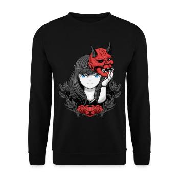 Japanischer Dämon Oni Anime Girl Goth e-girl e-boy - Unisex Pullover - Schwarz - Vorne - Alina (178cm) & Michal (187cm)