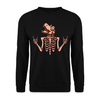 Skeleton with Dino Head Funny Halloween Skeleton D - Unisex Sweatshirt - black - Front - Alina (178cm) & Michal (187cm)