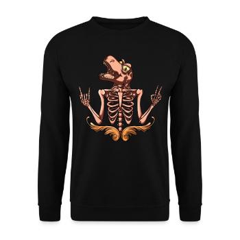 Halloween Skelett mit Dinosaurier Lustiges Hallowe - Unisex Pullover - Schwarz - Vorne - Alina (178cm) & Michal (187cm)