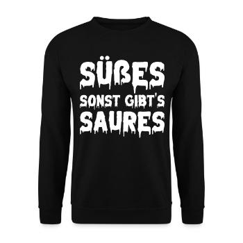 Halloween Sprüche I Süßes Sonst Gibt's Saures Hal - Unisex Pullover - Schwarz - Vorne - Alina (178cm) & Michal (187cm)