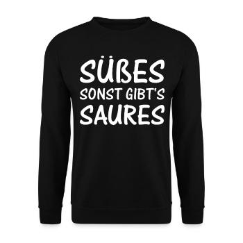 Halloween I Süßes Sonst Gibt's Saures I Halloween - Unisex Pullover - Schwarz - Vorne - Alina (178cm) & Michal (187cm)
