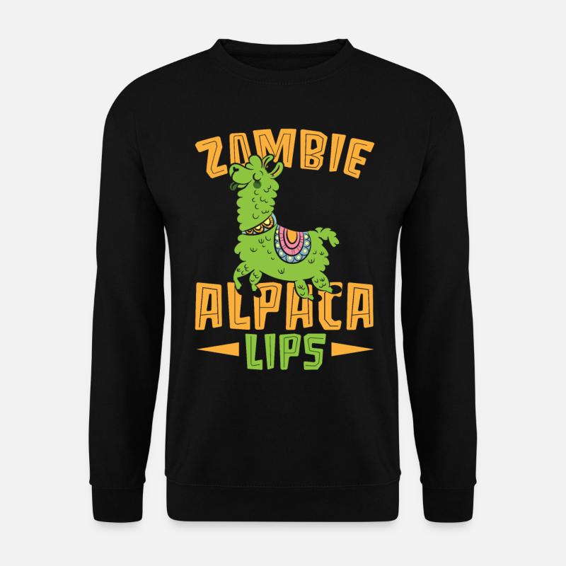 Zombie Alpakalips Lama-Liebhaber Alpakaflüsterer - Unisex Pullover - Schwarz