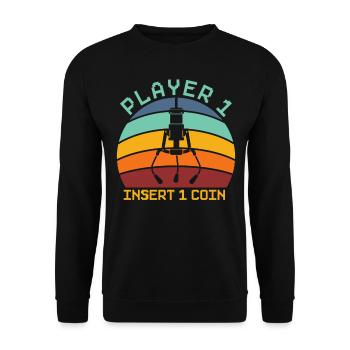 Player 1 Coin Insert Arcade Games Video Game - Unisex Sweatshirt - black - Front - Alina (178cm) & Michal (187cm)