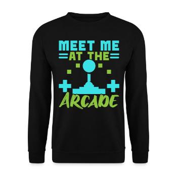 Treffen Sie mich in der Spielhalle Videospiel Spie - Unisex Pullover - Schwarz - Vorne - Alina (178cm) & Michal (187cm)
