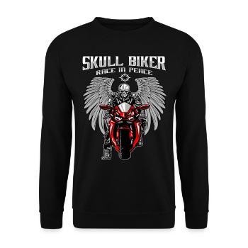 Skelett Totenkopf Motorrad Motorradfahrer - Unisex Pullover - Schwarz - Vorne - Alina (178cm) & Michal (187cm)