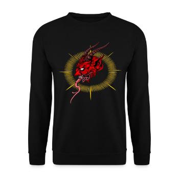 Teufel Teufelchen Pentagramm - Unisex Pullover - Schwarz - Vorne - Alina (178cm) & Michal (187cm)