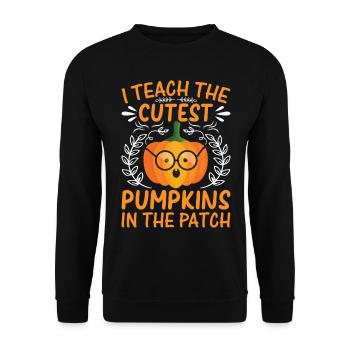 Halloween Teacher I Teach The Cutest Pumpkins in T - Unisex Pullover - Schwarz - Vorne - Alina (178cm) & Michal (187cm)