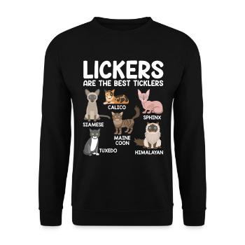 Funny Lickers Are The Best Ticklers Cat Feline - Unisex Sweatshirt - black - Front - Alina (178cm) & Michal (187cm)